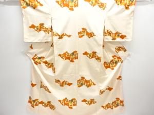 未使用品　逆雲取りに桶・草花模様小紋着物